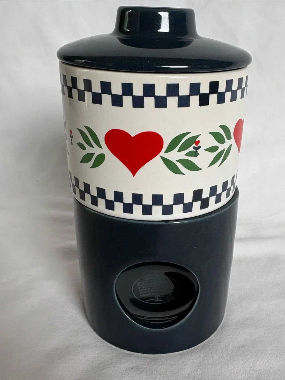 Vintage Ceramic Candle Warmer Crock Hearts Country Primitive Made Korea